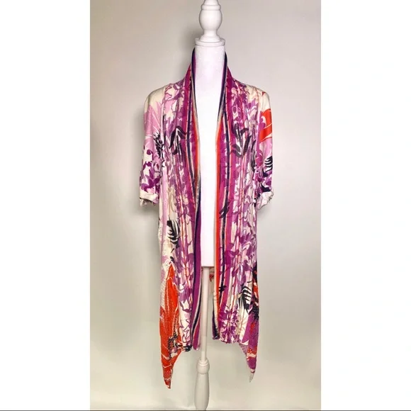 Elie Tahari Linen Cardigan with bright floral print women’s size small - Picture 2 of 7